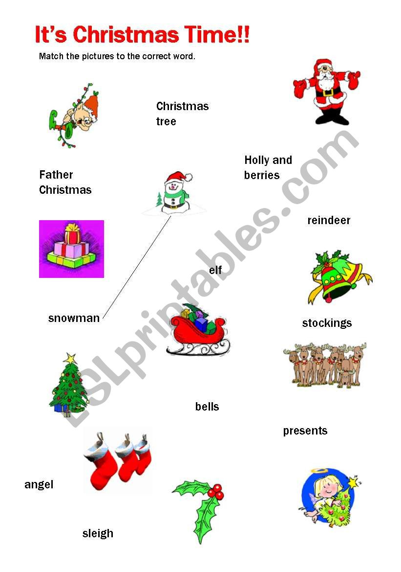 Christmas Match Up - Esl Worksheetmuppet007 - Worksheets Library for Christmas Match Up Worksheets