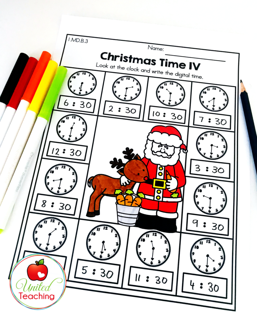 Christmas Math And Literacy 1St Grade No Prep Activities throughout Christmas Telling Time Worksheets