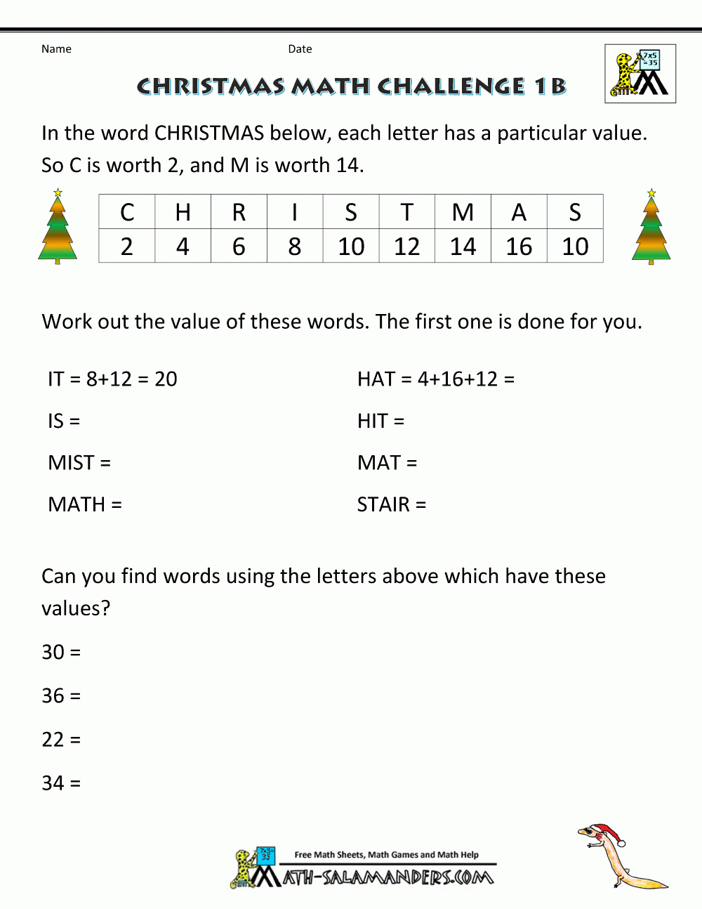 Christmas Math Worksheets for 6Th Grade Christmas Math Worksheets