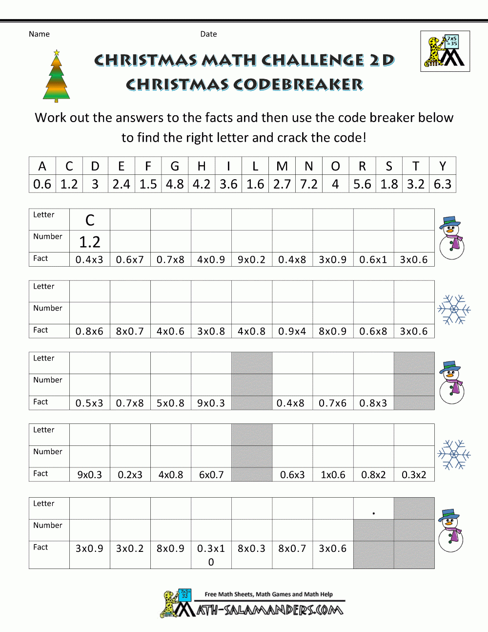 Christmas Math Worksheets (Harder) for Christmas Maths Year 6 Worksheets