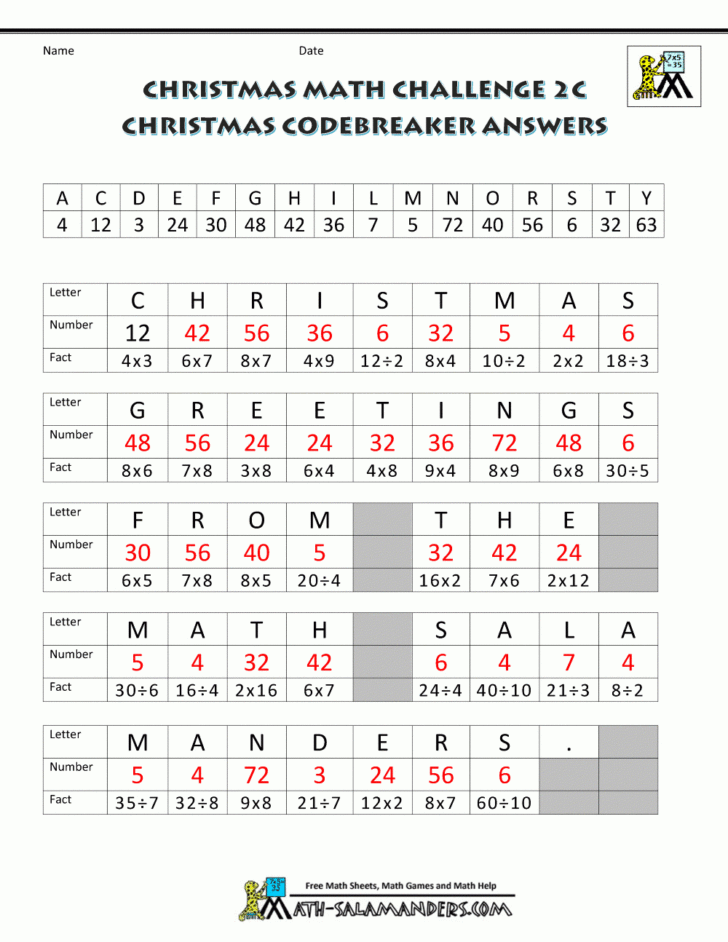 Christmas Values Worksheets Answers