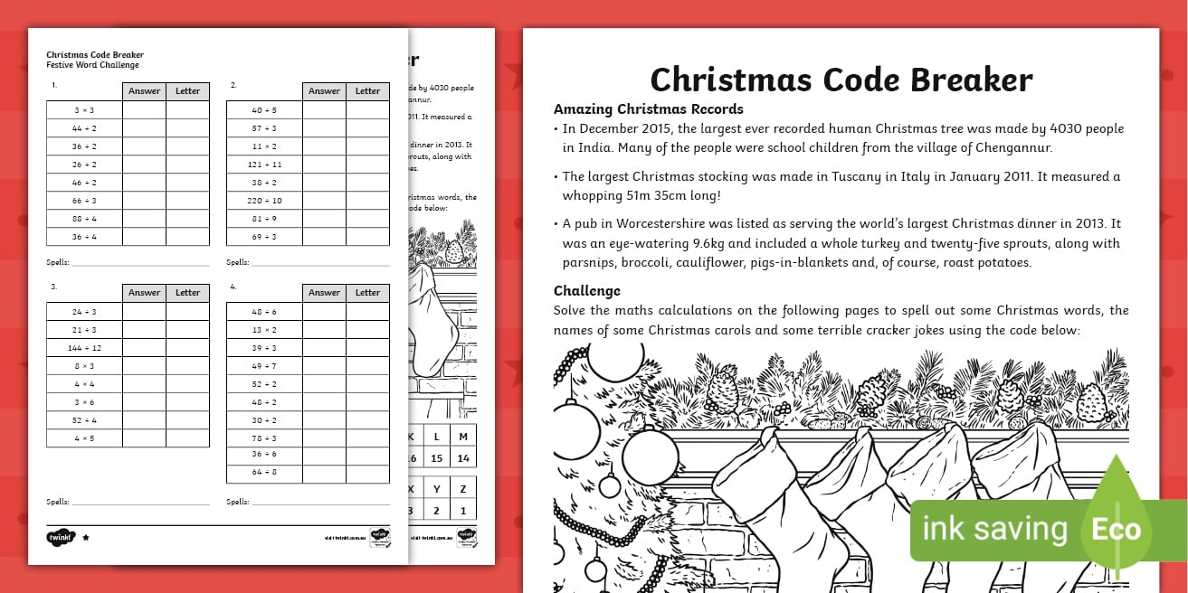 Christmas Maths Code Breaker Differentiated Worksheets pertaining to Christmas Code Breaker Worksheets