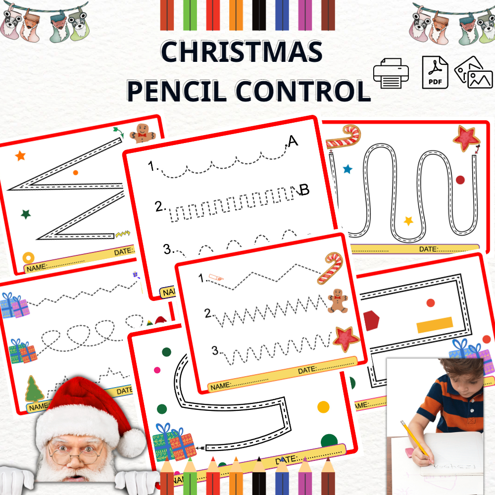 Christmas Pencil Control,Gingerbread ,Santaclaus,Gifts For throughout Christmas Pencil Control Worksheets Tracing Lines