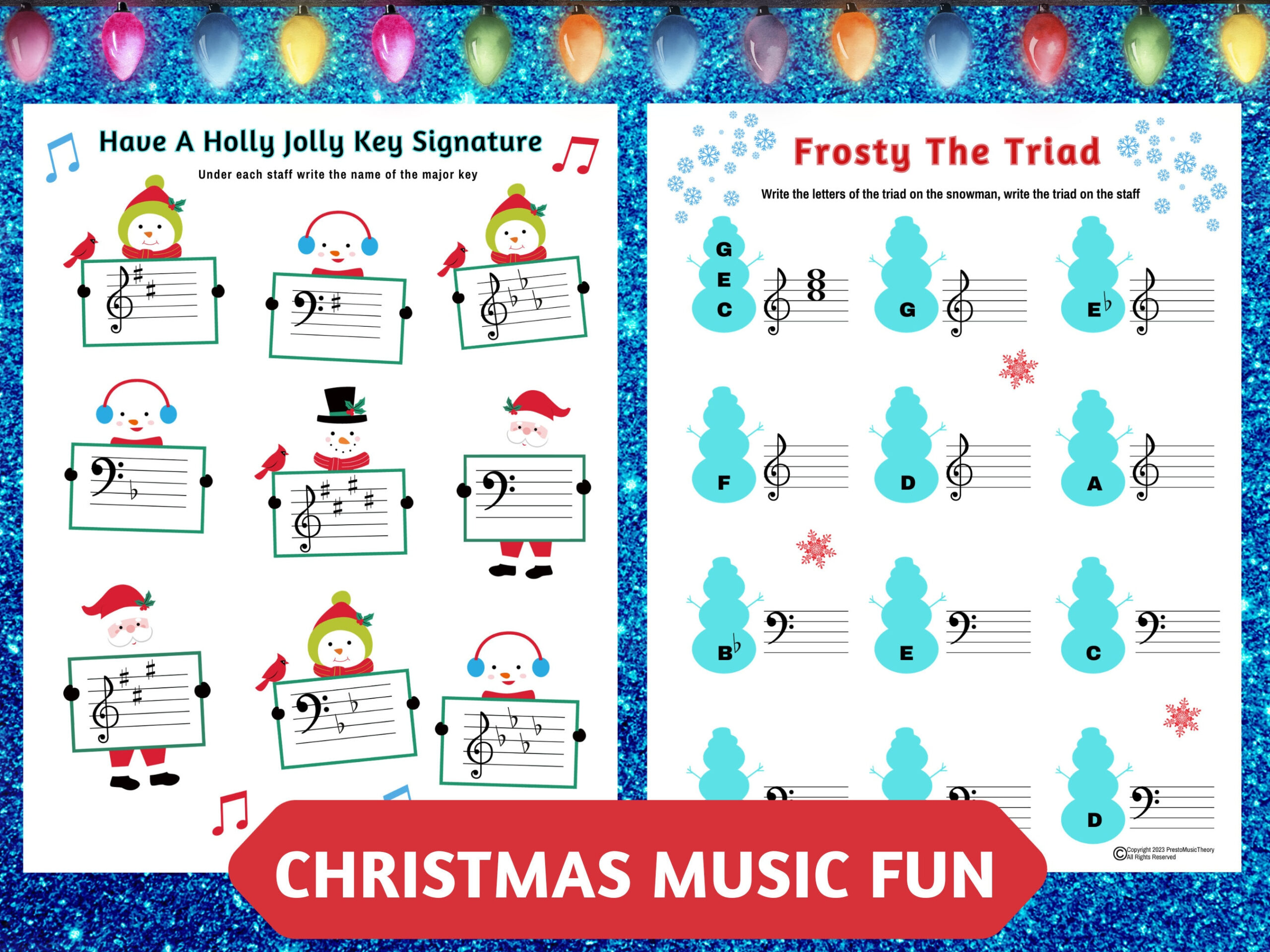 Christmas Piano Fun! Frosty The Triad &amp;amp; Holly Jolly Key Signatures within Christmas Piano Theory Worksheets