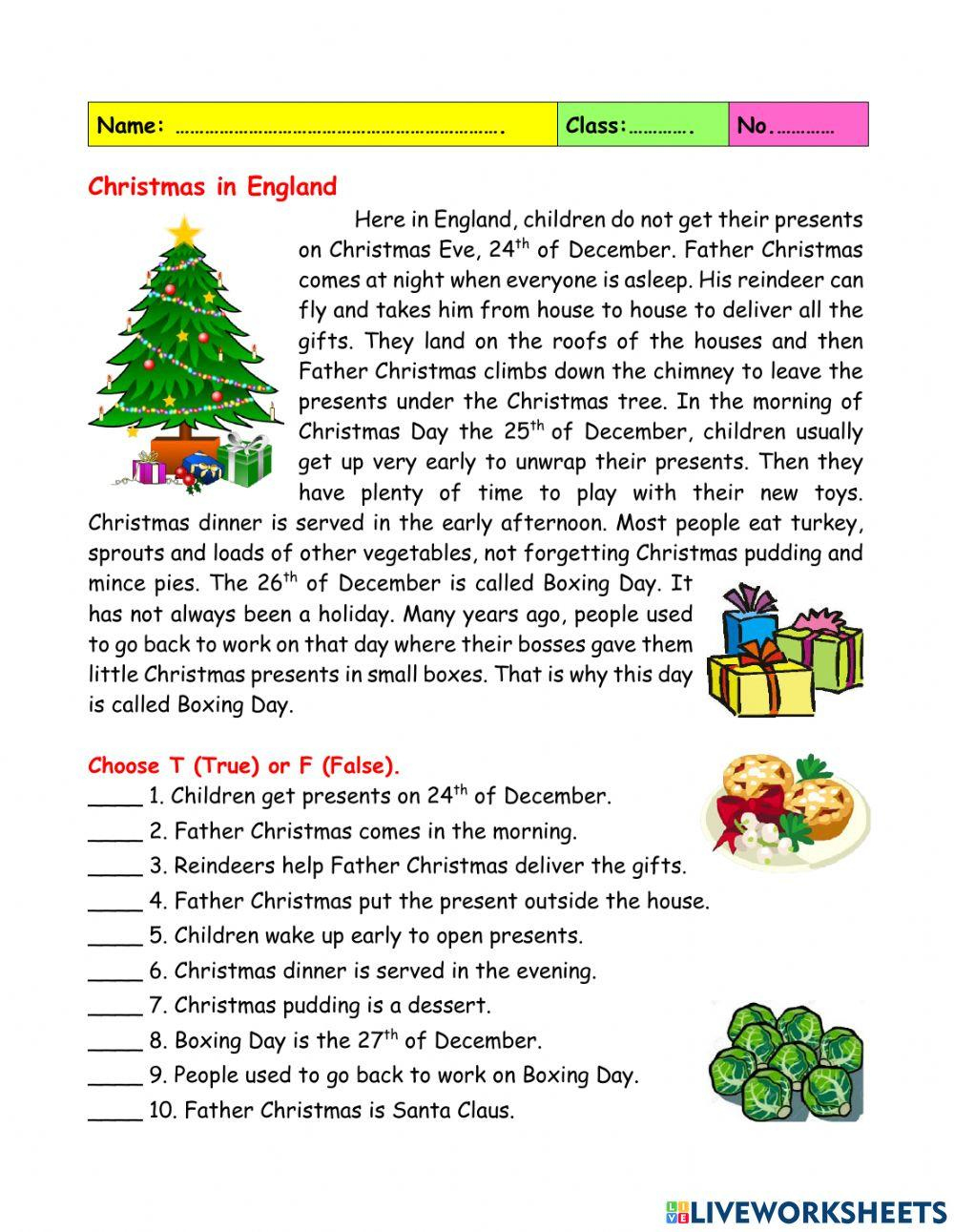 Christmas Reading Comprehension Online Exercise For - Worksheets pertaining to Free Christmas Comprehension Worksheets Printable