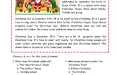 Christmas Reading Comprehension Worksheets regarding Christmas Day Reading Comprehension Worksheets