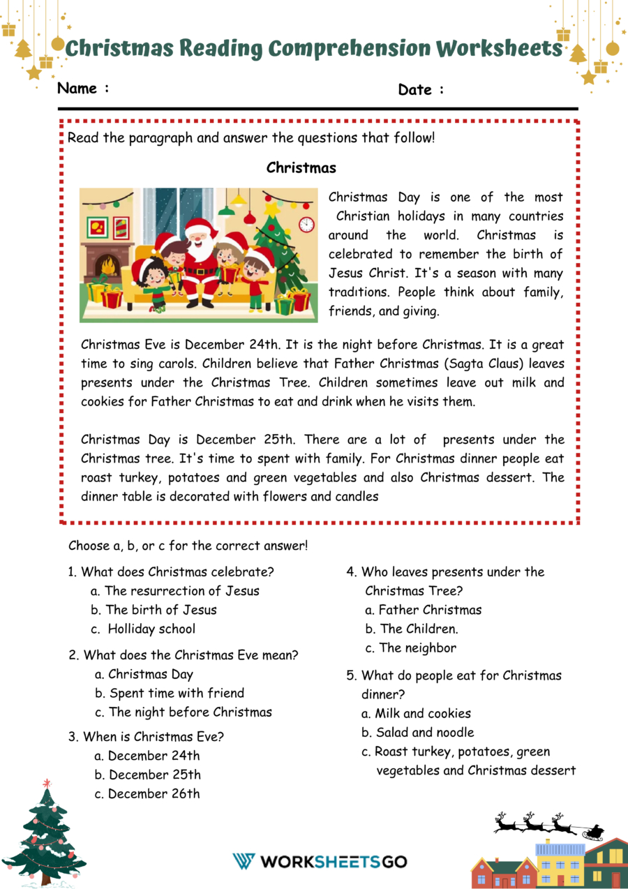 Christmas Reading Comprehension Worksheets regarding Christmas Day Reading Comprehension Worksheets