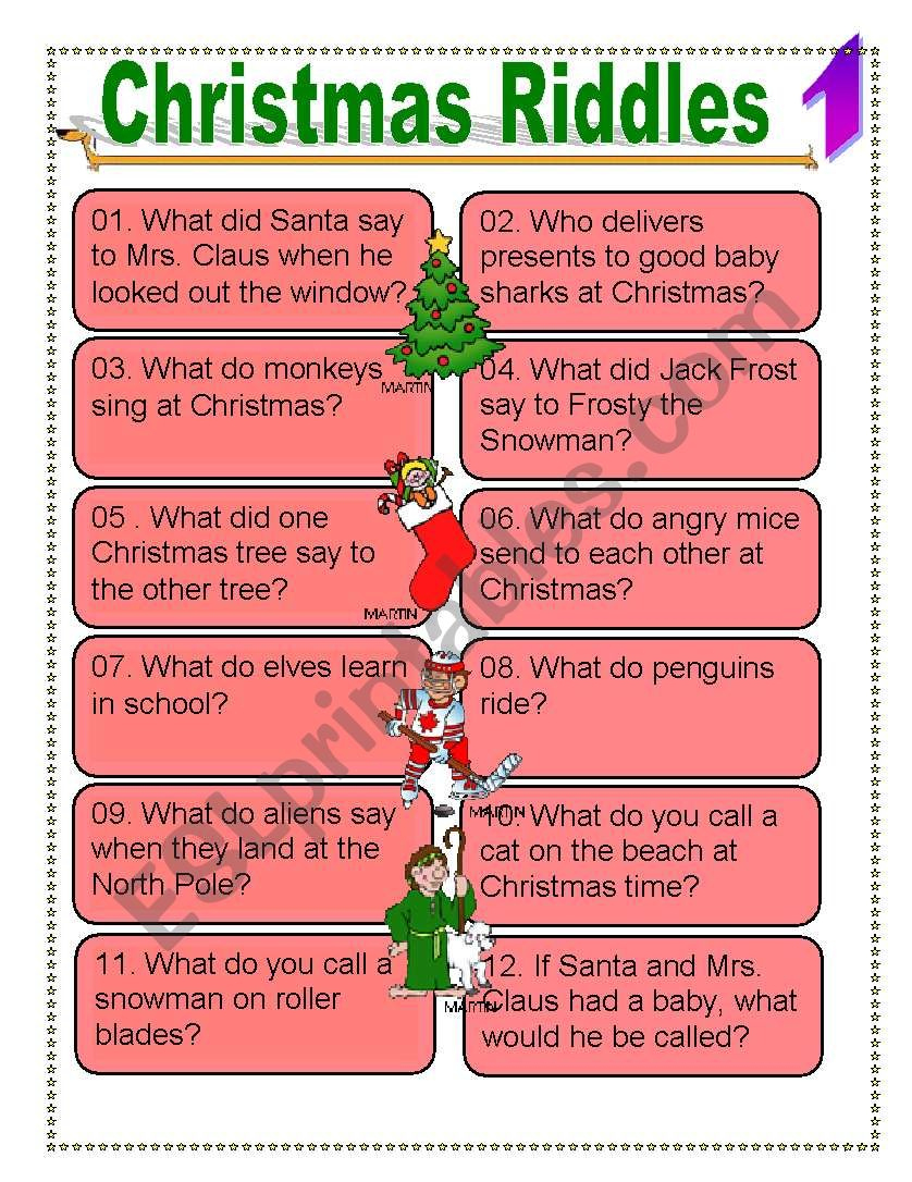 Christmas Riddles For Everyone - Esl Worksheetdturner within Christmas Riddles Worksheets