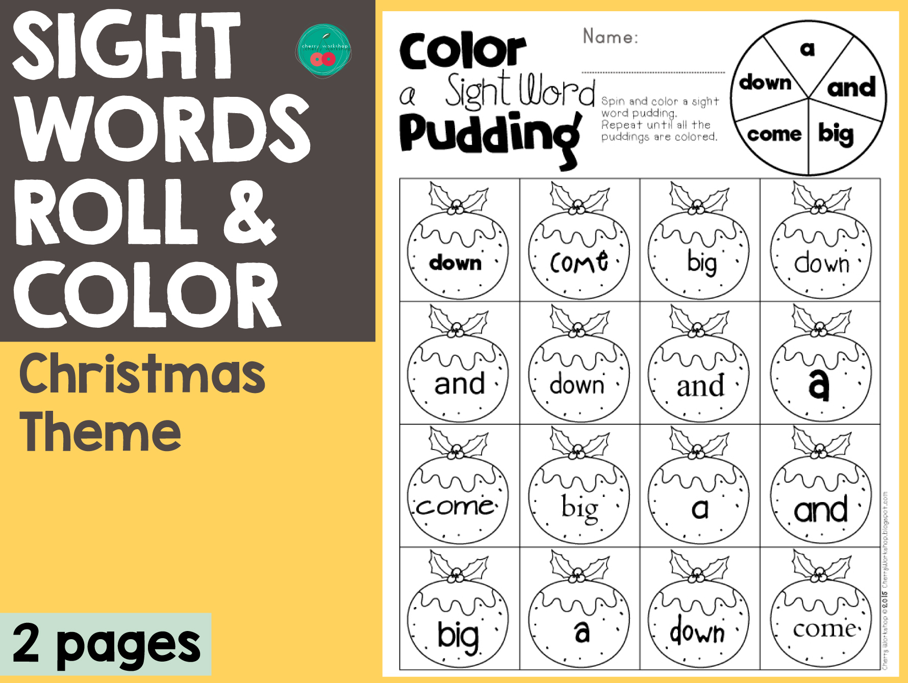 Christmas Sight Words Roll &amp;amp; Color in Christmas Sight Word Worksheets
