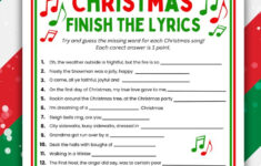 Christmas Song Game Finish The Lyrics Trivia Questions &amp; Answers within First Letter of Christmas Carols Worksheets