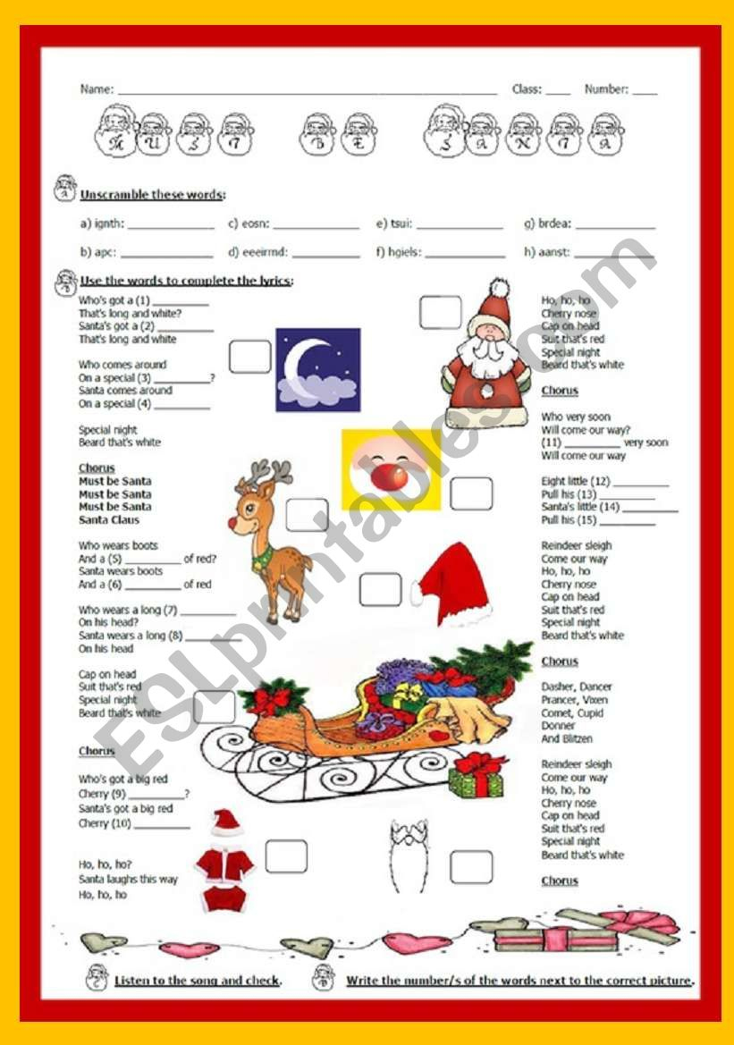 Christmas Song: Must Be Santabob Dylan - With Answer Key - Esl within Christmas Song Worksheets Answers