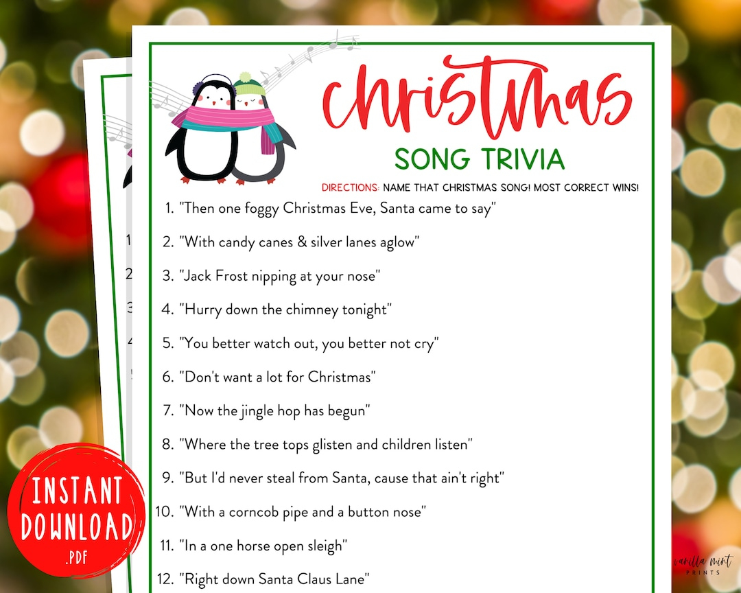 Christmas Song Trivia Game | Christmas Music Trivia Printable in Christmas Carol Trivia Worksheets