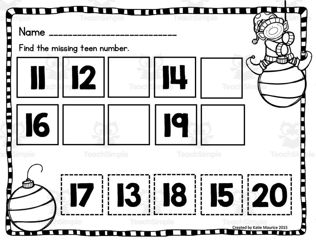 Christmas Teen Numbers Worksheet within Christmas Missing Number Worksheets