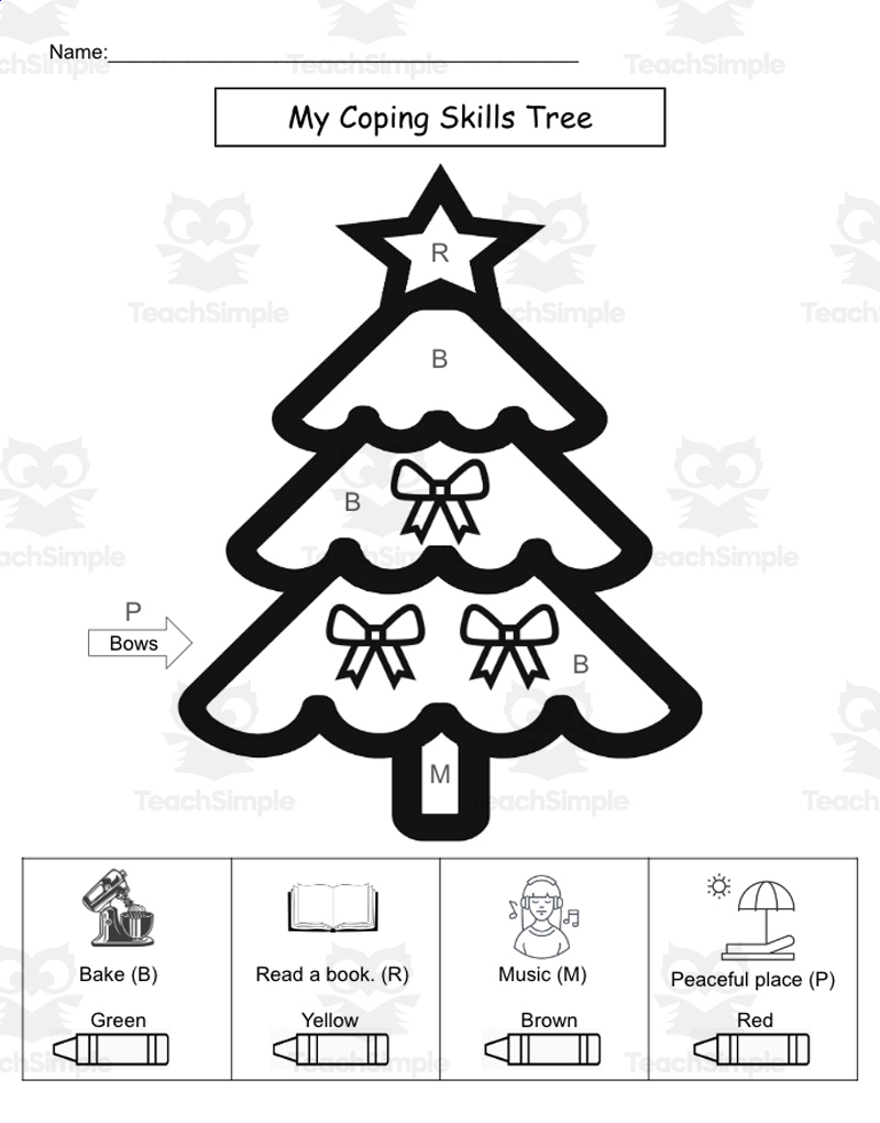 Christmas Themed Coping Skills Sel Coloring Pages pertaining to Coping Skills Christmas Counseling Worksheets
