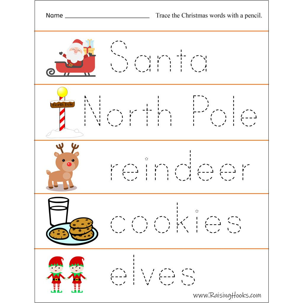 Christmas Tracing Worksheets - Raising Hooks with Christmas Words Tracing Worksheets