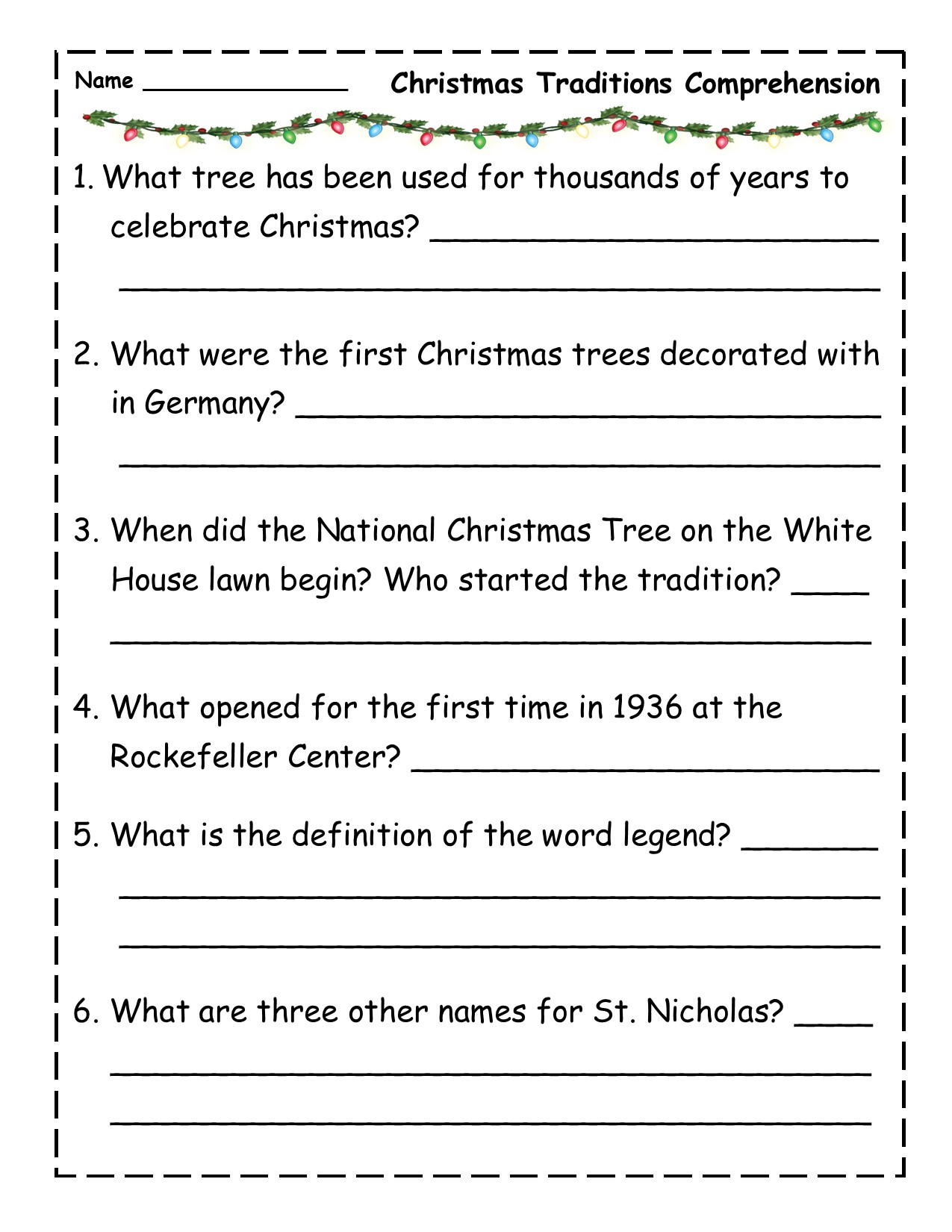 Christmas Traditions Reading Comprehension Passage | Made for 4th Grade Christmas Reading Comprehension Worksheets