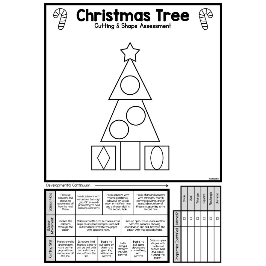 Christmas Tree 2D Shape &amp;amp; Cutting Assessment - Top Teacher with Christmas Tree Shapes Worksheets