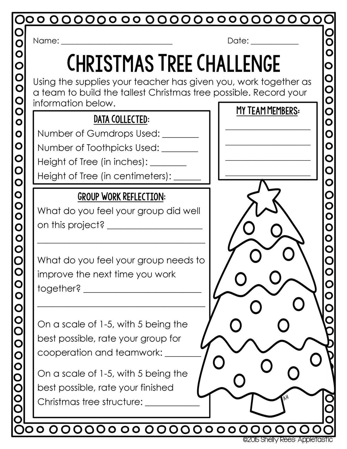 Christmas Tree Challenge Worksheet pertaining to Christmas Worksheets For High School