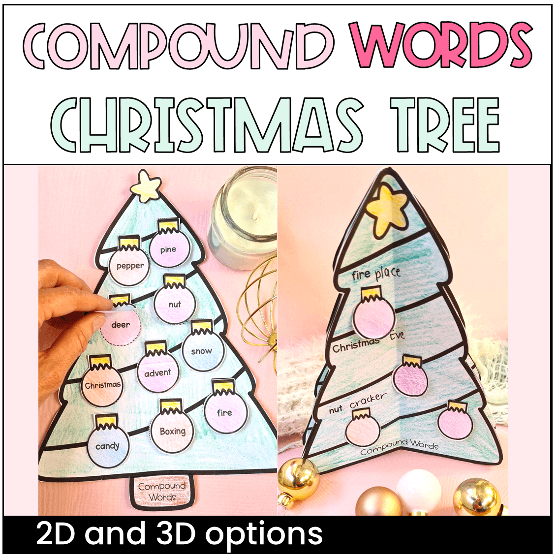 Christmas Tree Compound Words Craft Grammar Activity with Christmas Compound Words Worksheets