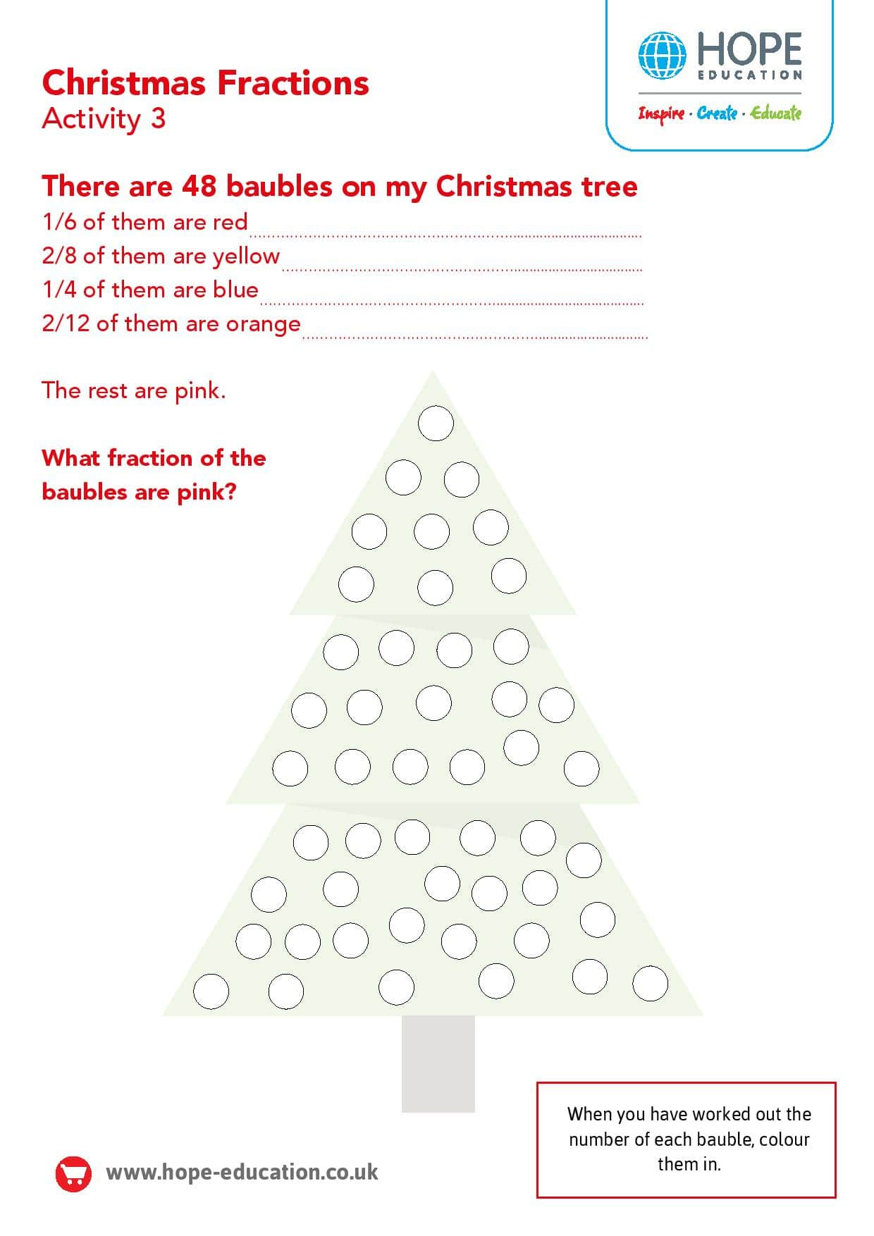 Christmas Tree Fractions: A Festive Maths Worksheet - Hope Blog intended for Christmas Math Worksheets Fractions