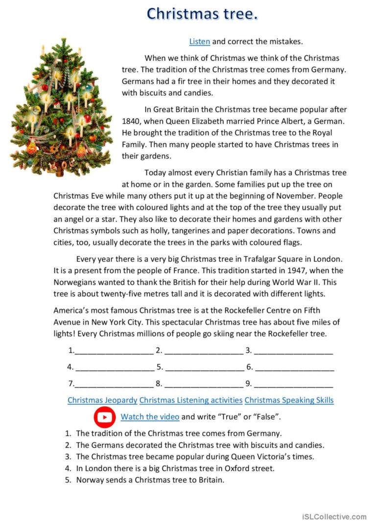Christmas Tree. History And Traditio…: English Esl Worksheets Pdf with History Of The Christmas Tree Worksheets