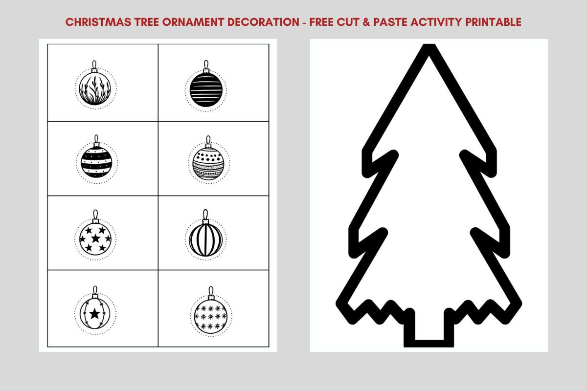 Christmas Tree &amp;amp; Ornaments Color Cut &amp;amp; Paste Free Printable for Printable Christmas Cut And Paste Worksheets