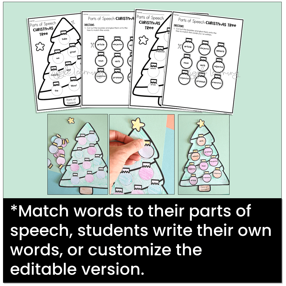 Christmas Tree Parts Of Speech Craft for Christmas Parts Of Speech Worksheets
