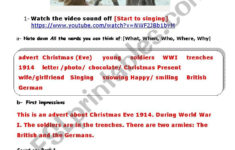 Christmas Truce Advert [1914 Wwi] - Esl Worksheetaurore regarding World War 1 Christmas Truce Worksheets