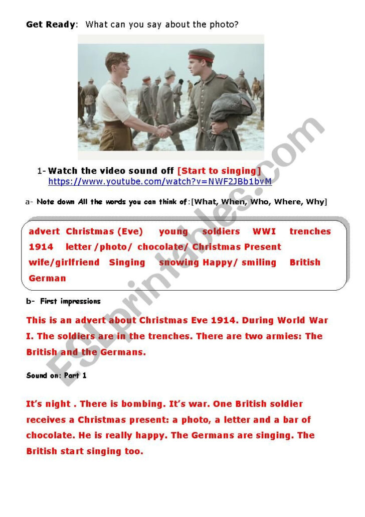 World War 1 Christmas Truce Worksheets World War 1 Christmas Truce Worksheets