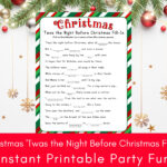 Christmas 'Twas The Night Before Christmas Fill In, Printable Holiday Funny  Word Game, Christmas Word Games With Regard To Twas The Night Before Christmas Worksheets