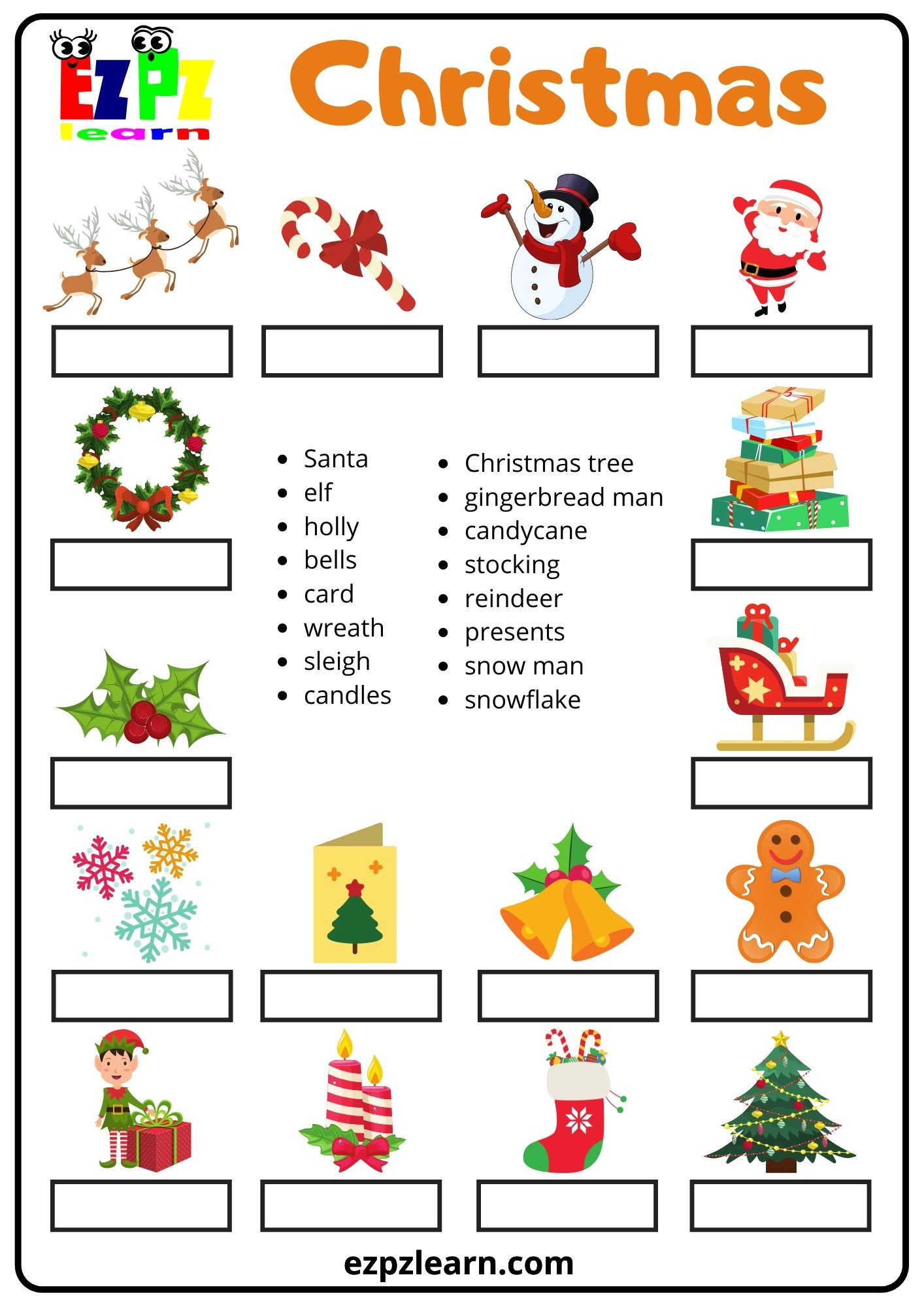 Christmas Word Match - Ezpzlearn inside Christmas Match Up Worksheets
