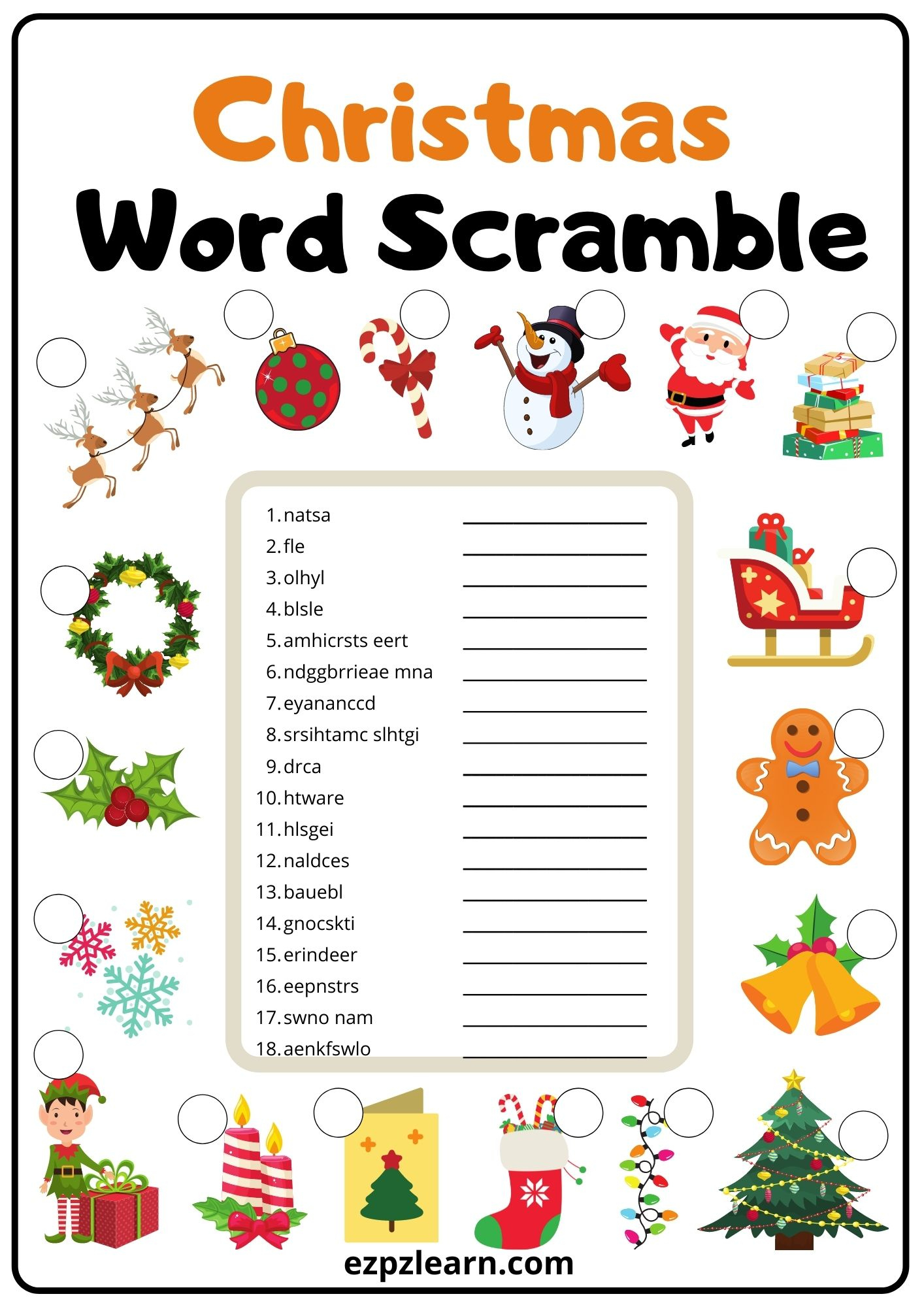 Christmas Word Scramble 2 - Ezpzlearn pertaining to Christmas Word Scramble Worksheets