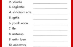 Christmas Word Scramble Free Printable With Answers with regard to Unscramble Christmas Words Worksheets