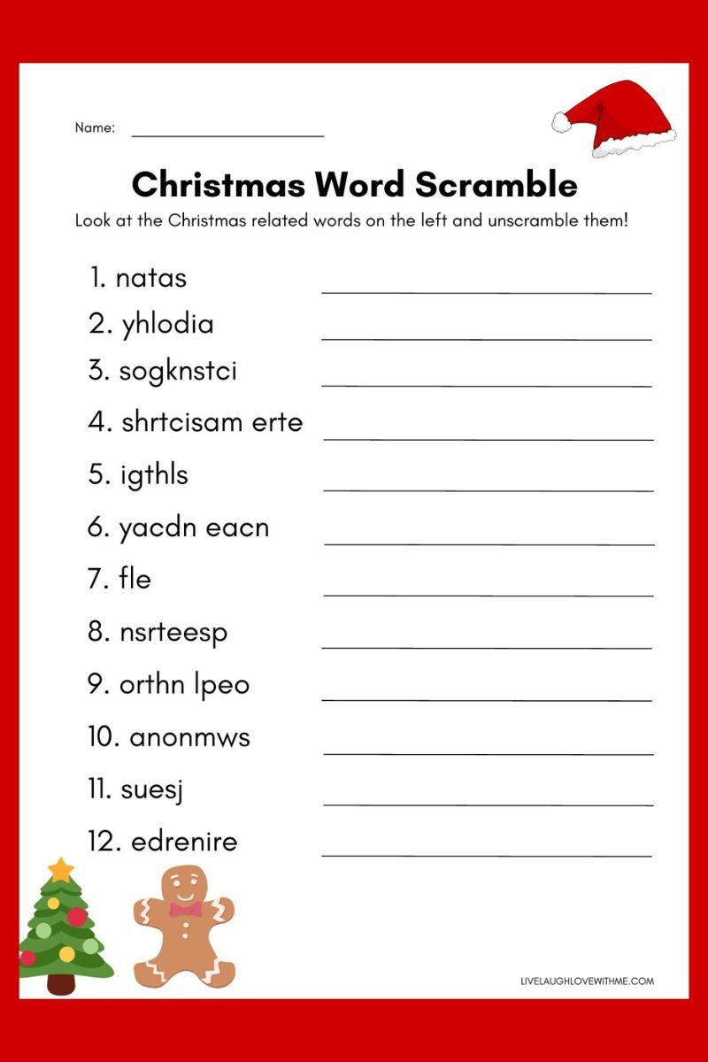 Christmas Word Scramble Free Printable With Answers with regard to Unscramble Christmas Words Worksheets