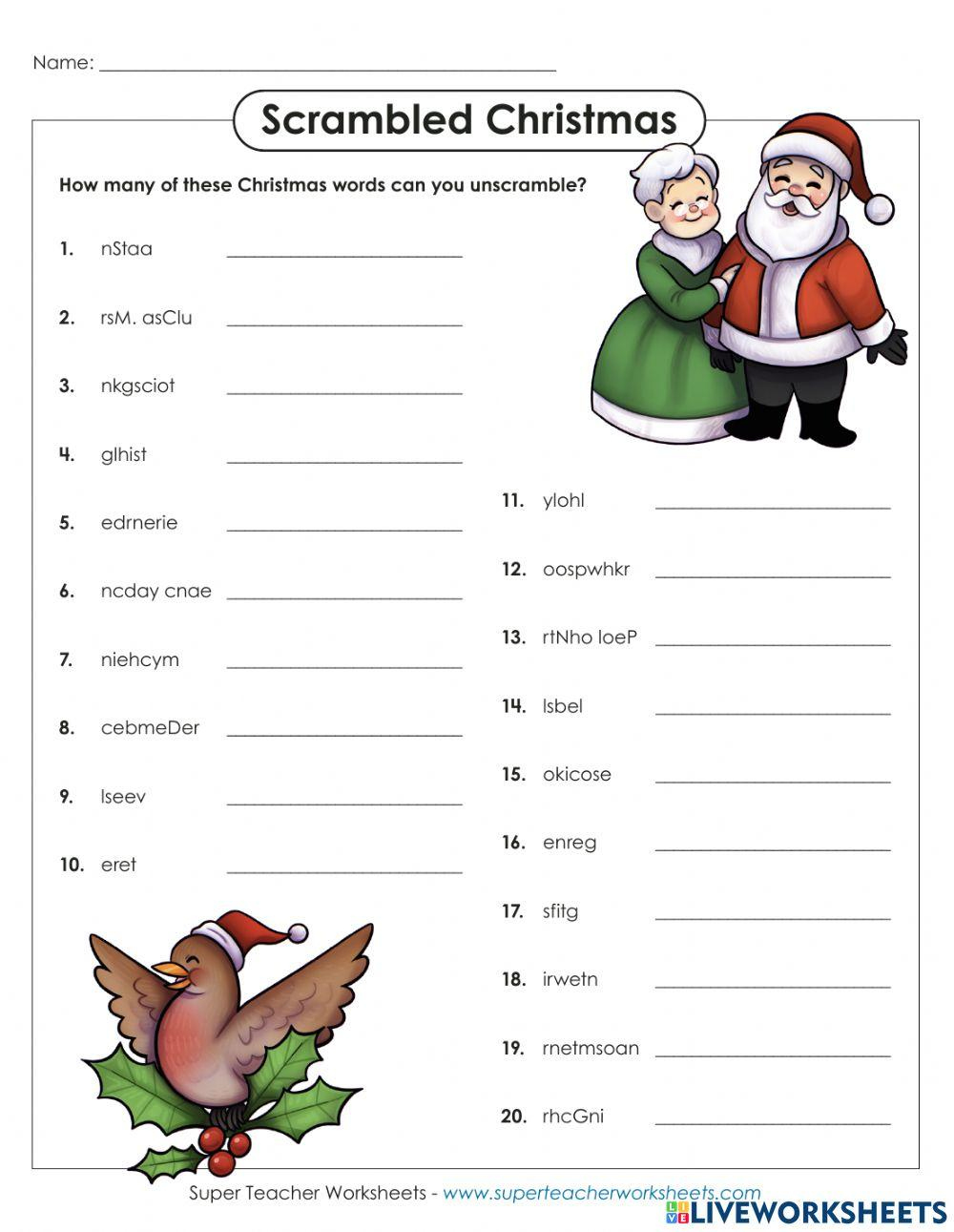Christmas Word Scramble Online Exercise For - Worksheets Library intended for Father Christmas Super Teacher Worksheets
