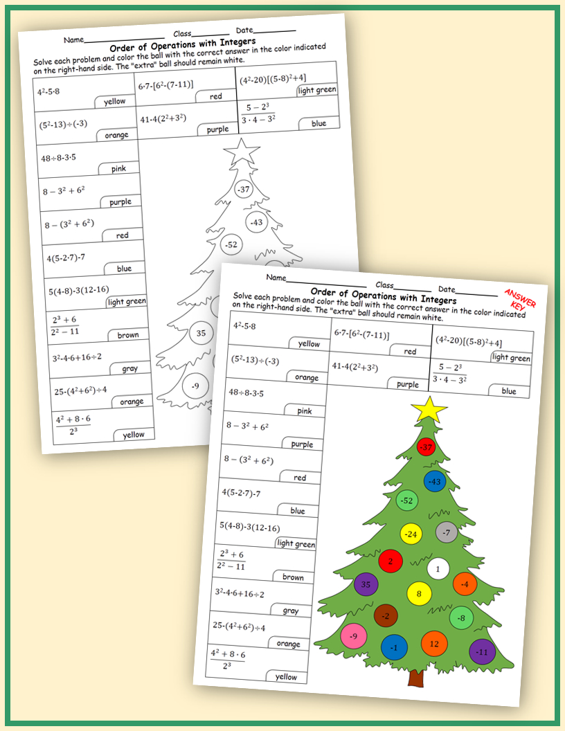 Christmas Worksheets: Order Of Operations With Integers | Teaching throughout Christmas Order Of Operations Worksheets