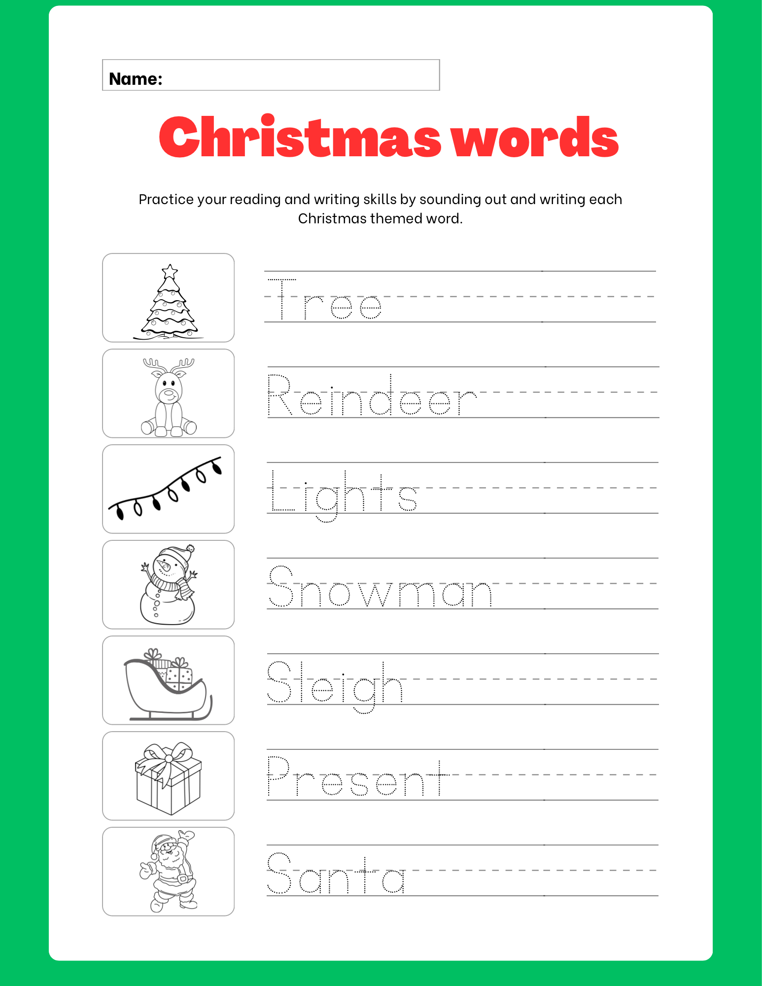 Christmas Writing Words - Classful pertaining to Christmas Writing Worksheets For Kindergarten