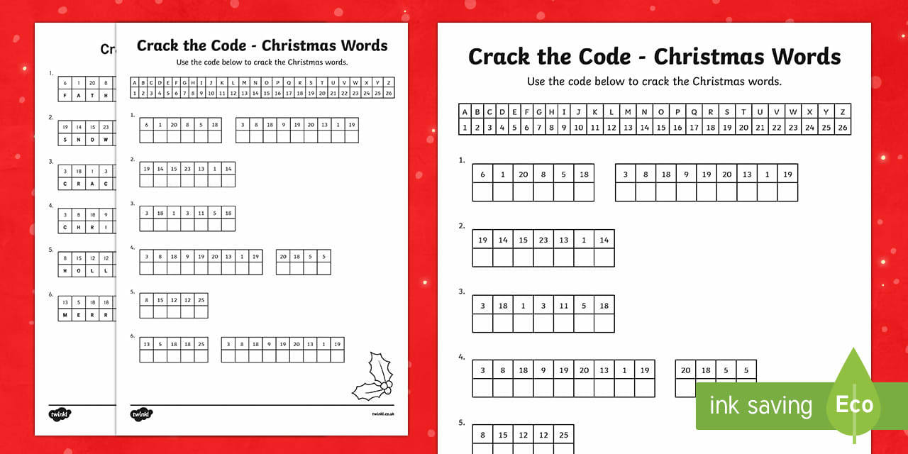Crack The Code Christmas Words Activity with Christmas Crack The Code Worksheets