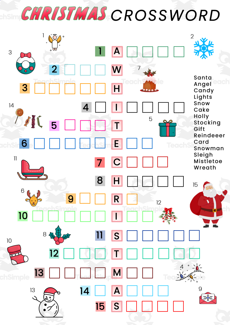 Differentiated Christmas Crossword For Esl Learnersteach Simple for Christmas Crossword Worksheets