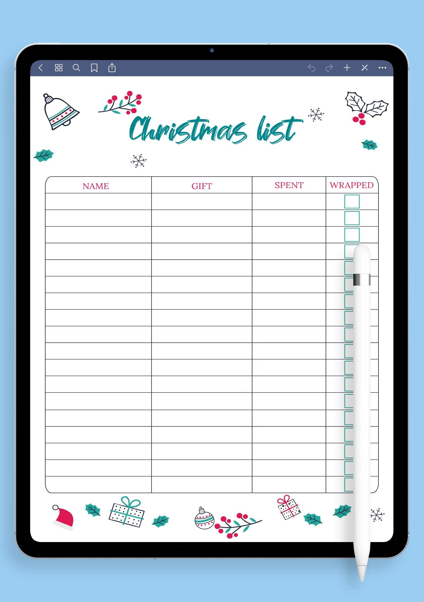 Download Printable Classic White Christmas List Template Pdf pertaining to Christmas Gift Planning Worksheets