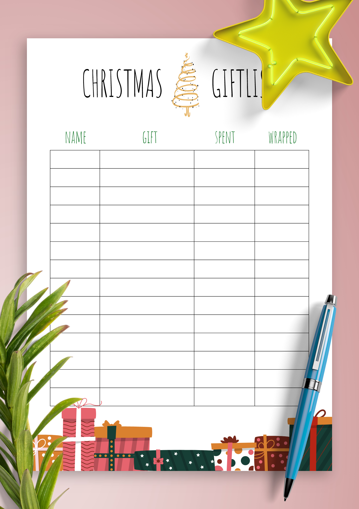 Download Printable Simple Bright Christmas Gift List Pdf with Christmas Gift Planning Worksheets