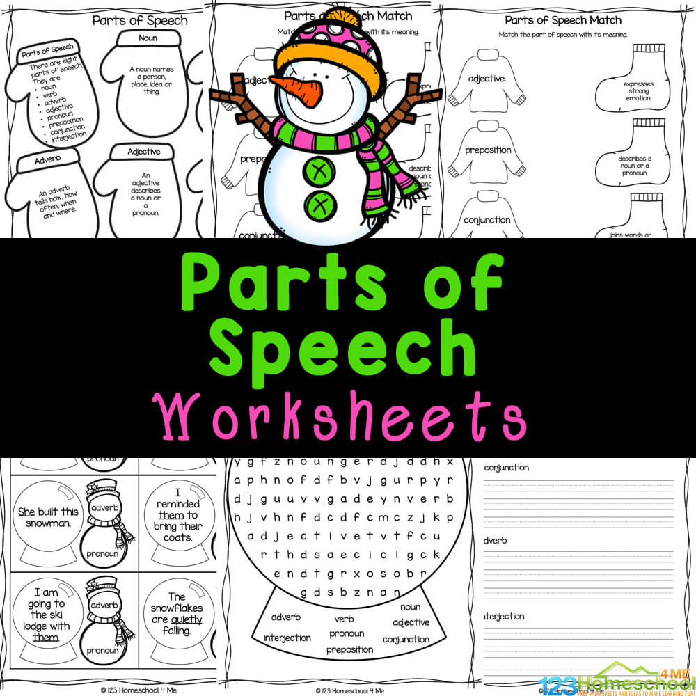 ⛄ Free Printable Winter Snowman Parts Of Speech Grammar Worksheets in Christmas Parts Of Speech Worksheets