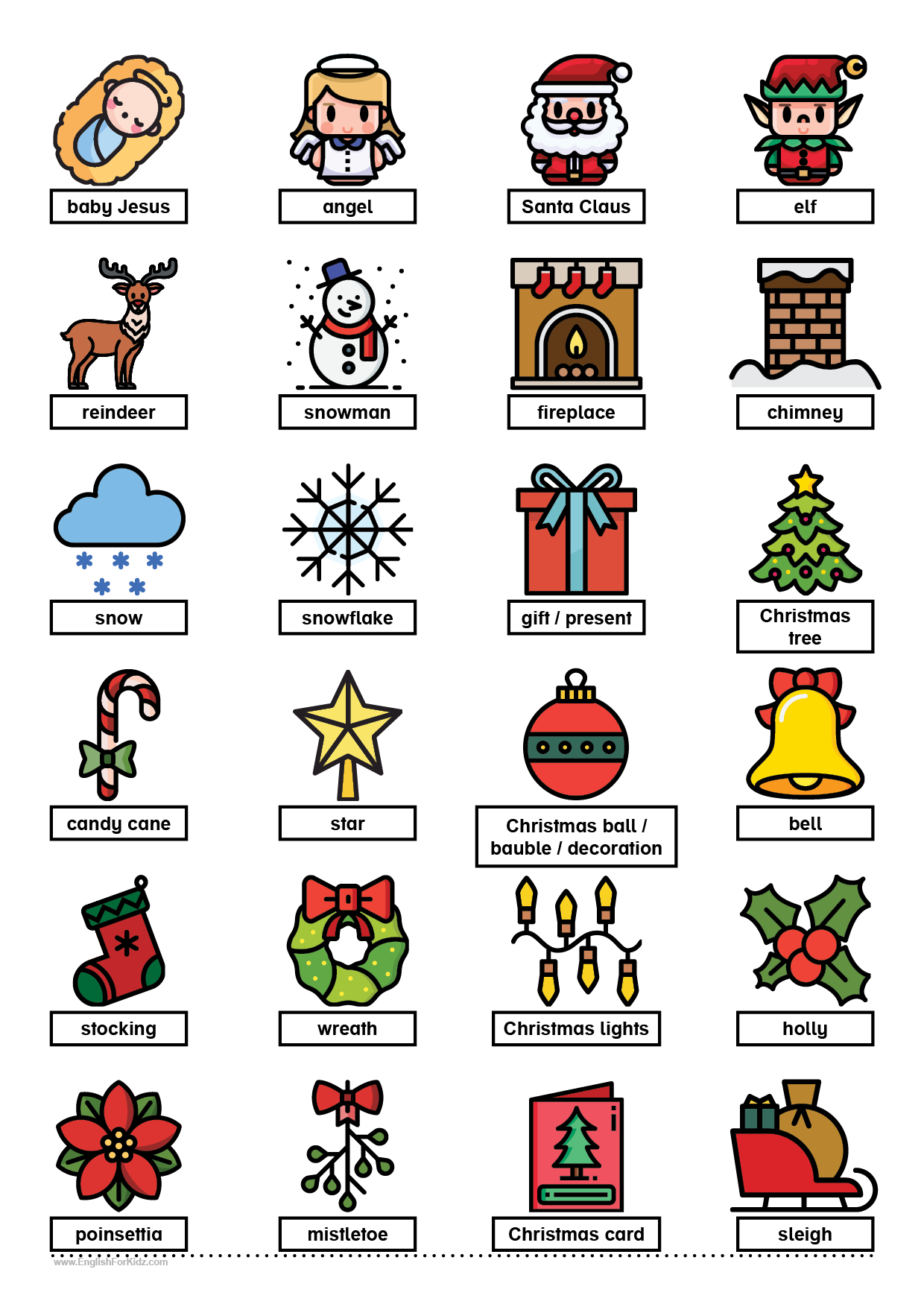 English For Kids Stepstep: Christmas Vocabulary Worksheets regarding Meaning Of Christmas Worksheets