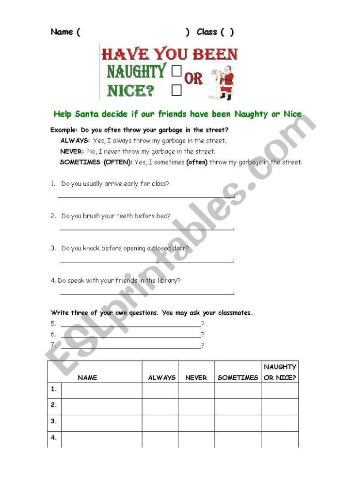 Christmas Worksheets For Highschool Students