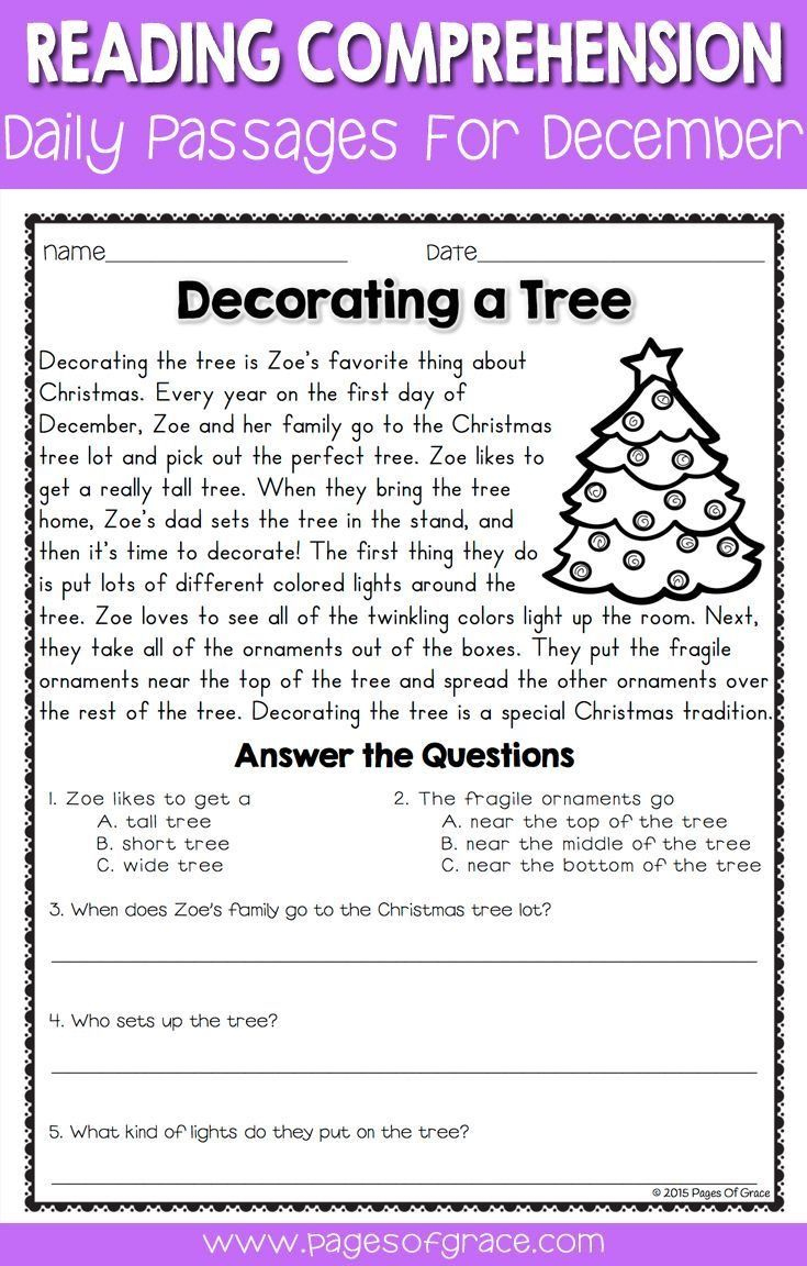 Enreading pertaining to 4Th Grade Christmas Reading Comprehension Worksheets