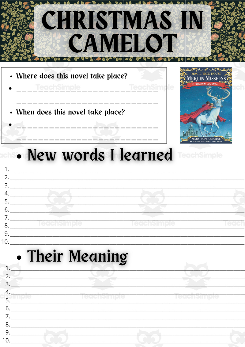 Esl Novel Study Worksheets On Christmas In Camelot - Magic Tree House inside Christmas In Camelot Worksheets
