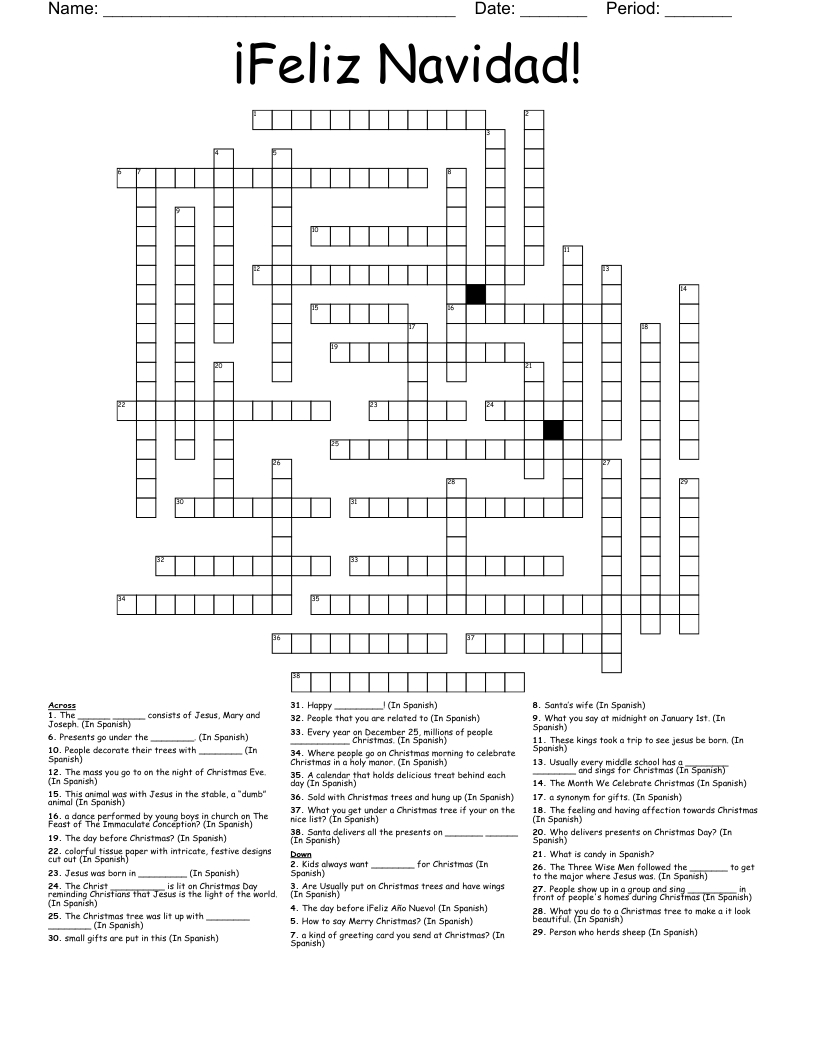 Feliz Navidad! Crossword - Wordmint pertaining to Feliz Navidad Christmas in Spanish Speaking Countries Worksheets Answers