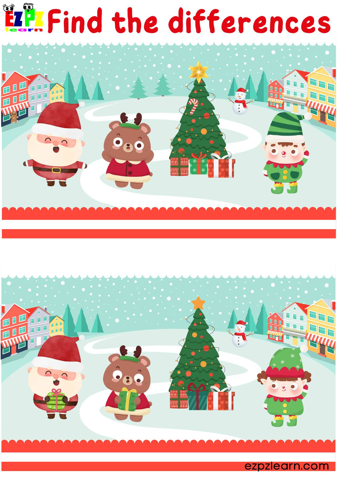 Find The Differences Christmas Activity - Ezpzlearn inside Christmas Spot the Difference Worksheets
