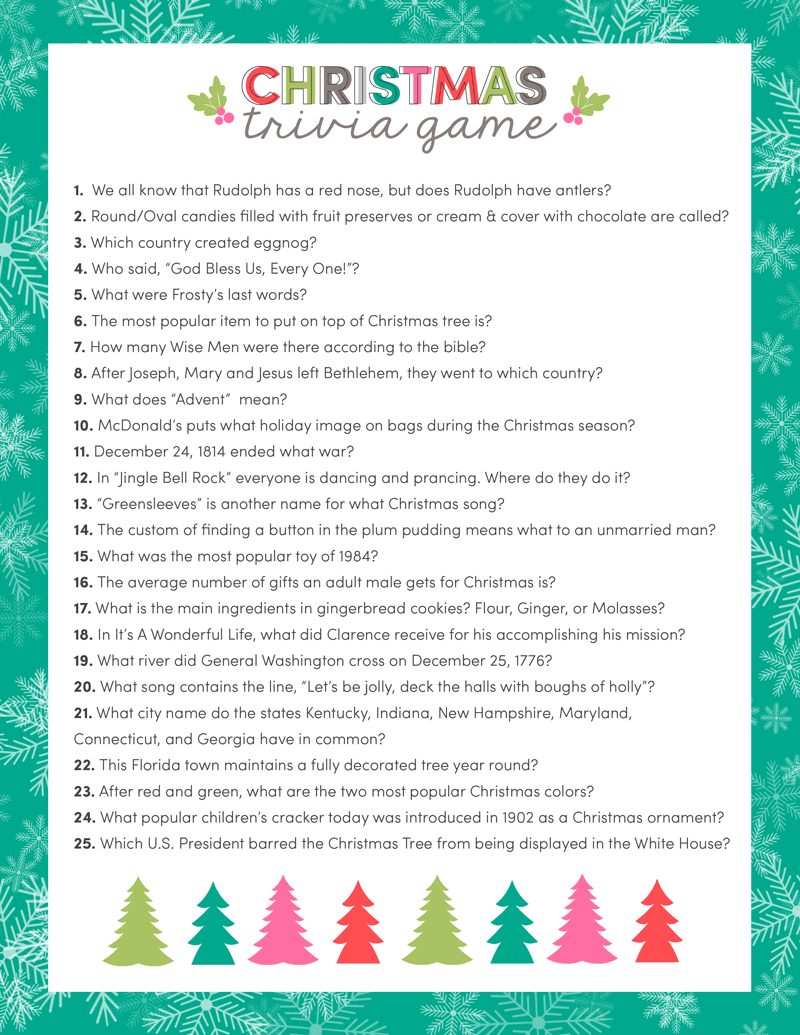 Free Christmas Trivia Printables {Games For The Family!} | Lil&amp;#039; Luna in Christmas Trivia Worksheets