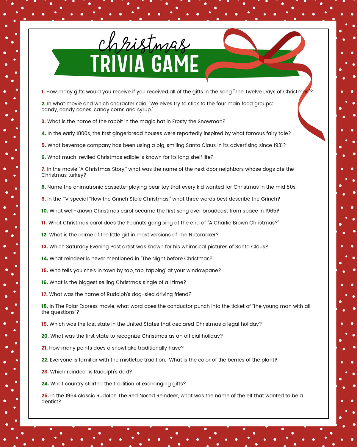 Free Christmas Trivia Printables {Games For The Family!} | Lil&amp;#039; Luna regarding Christmas Trivia Worksheets
